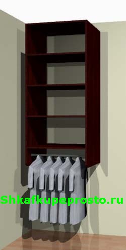 Модуль гардеробной комнаты с полками и трубой для короткой одежды